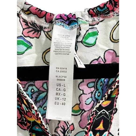 Nanette Lepore Multicolor Paisley Keyhole Boho Cutout Top Size L Beach Travel - Picture 2 of 5